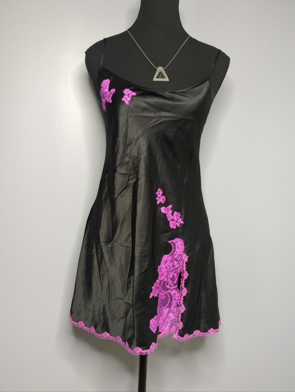 Vintage Y2K Victoria's Secret Black & Hot Pink Satin Lace Slip Dress M